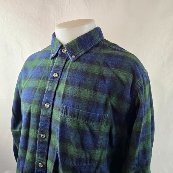 Eddie Bauer Mens XLT Green Blue Plaid Flannel Shirt Relaxed Fit Button Up Tartan - Picture 4 of 10